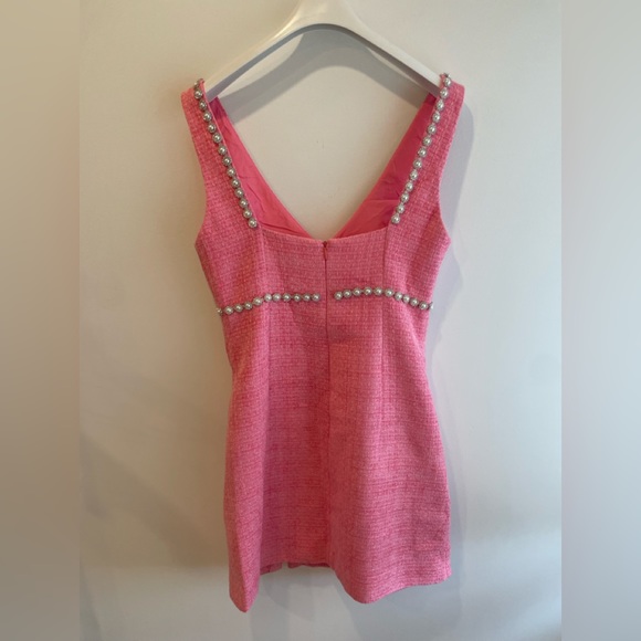 Self Portraits Pink Boucle V-Neck Mini Dress - Picture 4 of 5